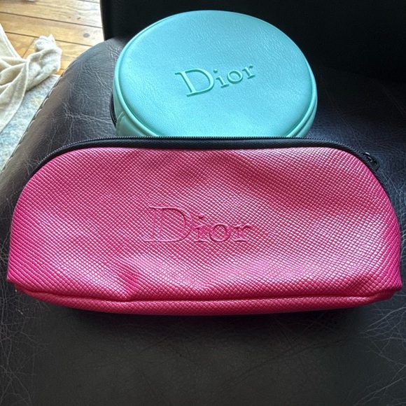 Dior Travel Pouch Set – Pink & Blue Cosmetic Bags + Silver “D” Charm – Authentic - Picture 4 of 14
